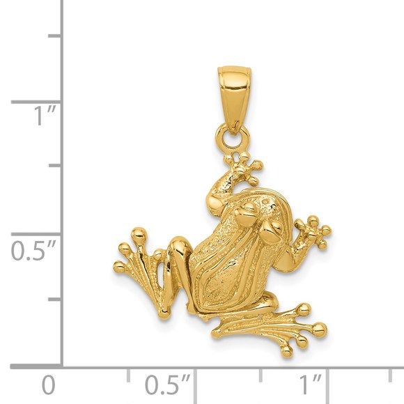 14K Yellow Gold Solid Polished 3-D Moveable Frog Necklace Charm Pendant, Unisex - Picture 4 of 6